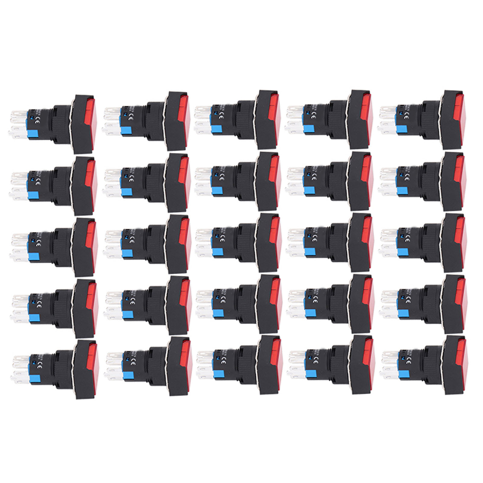 25 Stück Quadratische Drucktaster Aus Abs-messing, Selbstverriegelnd, Mit Leuchte, Für Verteilerkästen, 16 Mm, 24 V, Rot
