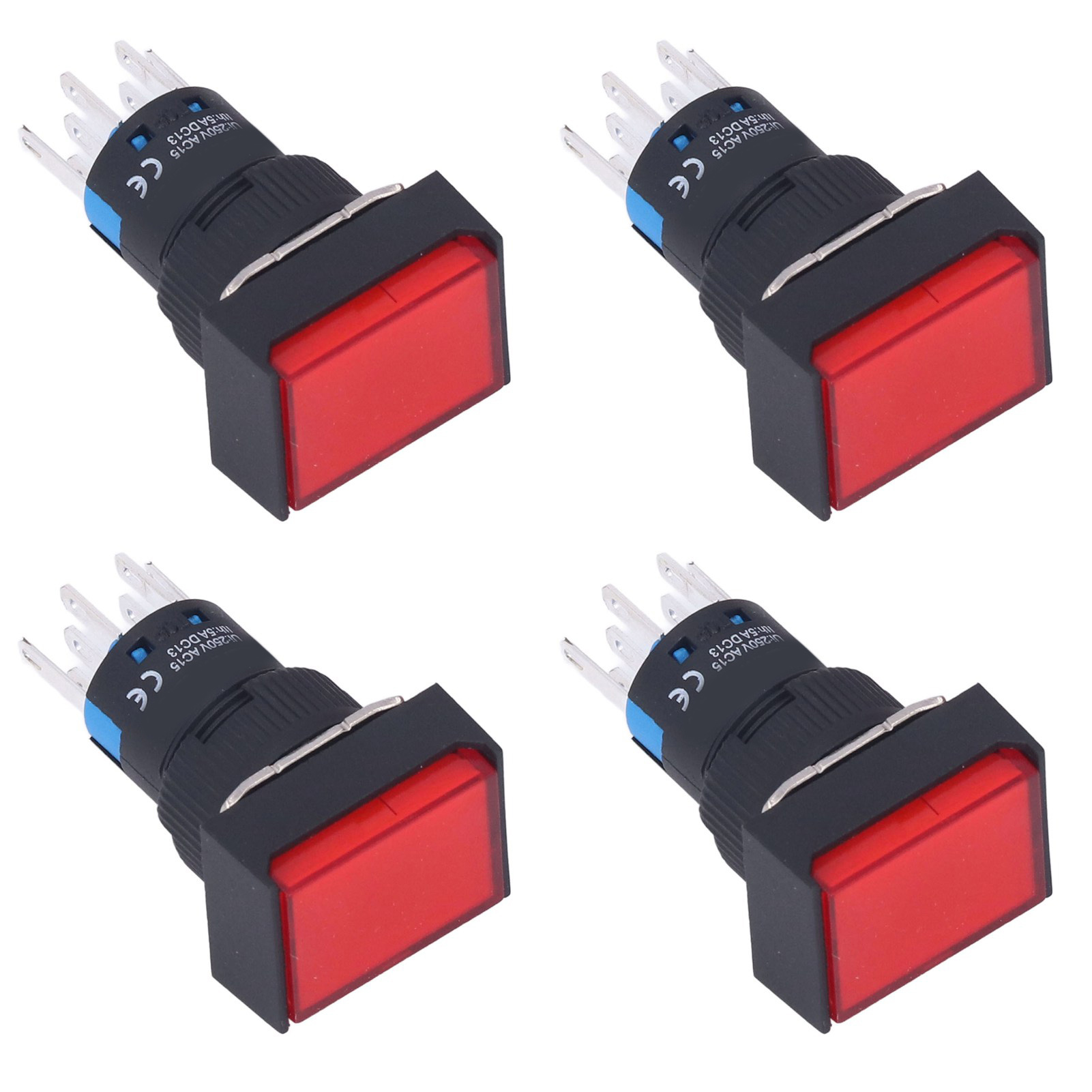 25 Stück Mikro-quadrat-drucktaster, Abs-messing, Selbstverriegelnd, Mit Beleuchtung, 16 Mm, 12 V, Rot
