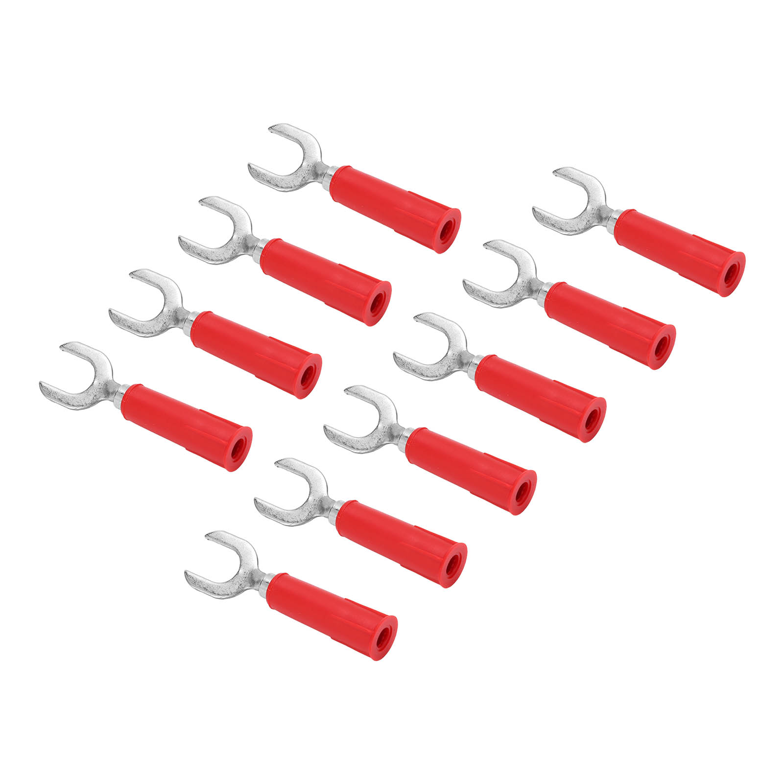 10 Stück Gabel- Und Bananenstecker, Messing, Pvc-optik, 4 Mm Bohrung, 8 Mm U-förmiger Stecker, Rot