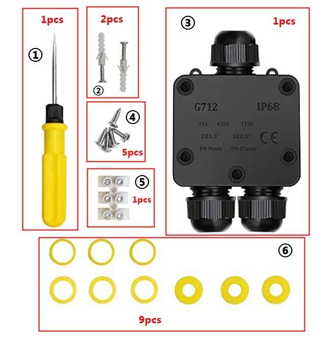 Wasserdichte Anschlussdose Ip68, Schwarz, Externe Stromkabeldose Mit 4 Schrauben Für Den Außenbereich