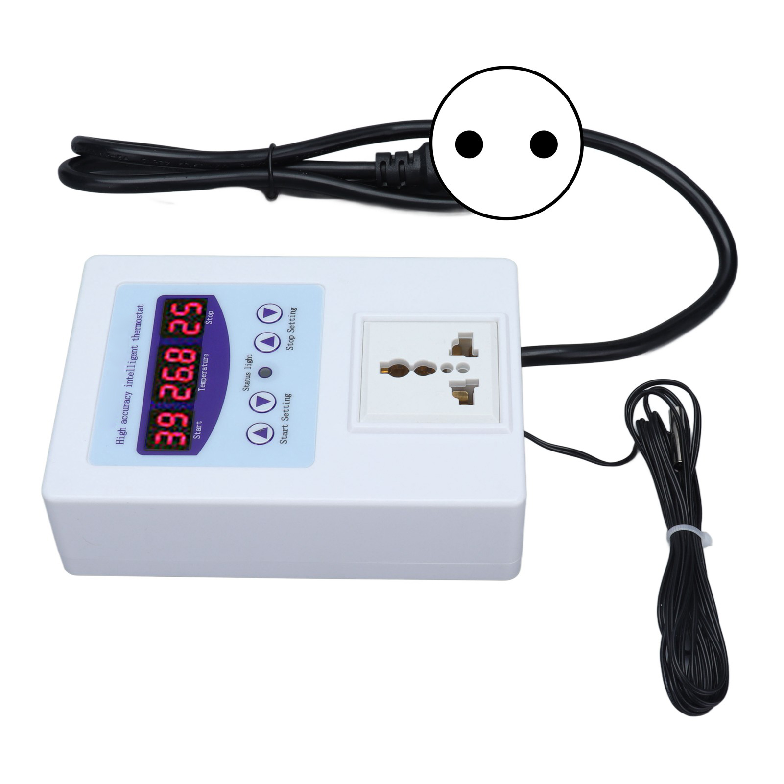 Temperaturregler Mit Digitalanzeige, Thermostat Und Sensor, Ac110–240 V, Eu-stecker, Weiß