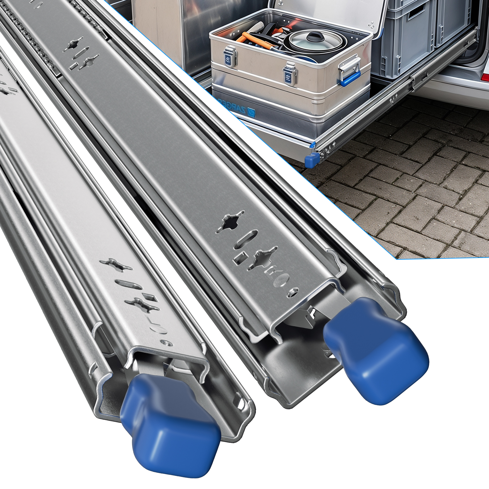Jiubiaz Schwerlastauszug Schubladenauszug 850 Mm, 53 Mm Breit, Vollauszug, 2er-set, Verriegelbar, 96 Kg