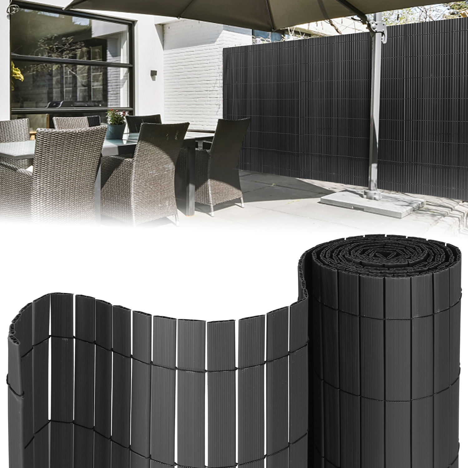 Jiubiaz Sichtschutzmatte Pvc Sichtschutzzaun Anthrazit Windschutz Fur Garten Balkon Und Terrasse 80x500cm Stabile W-form