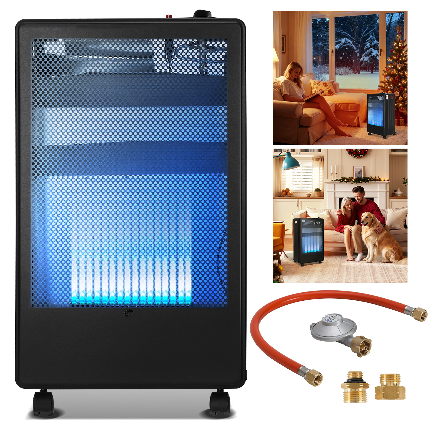 Jiubiaz Gasheizung 3,8 Kw Mit Blue Flame, 2 Heizstufen Und 2 Adaptern