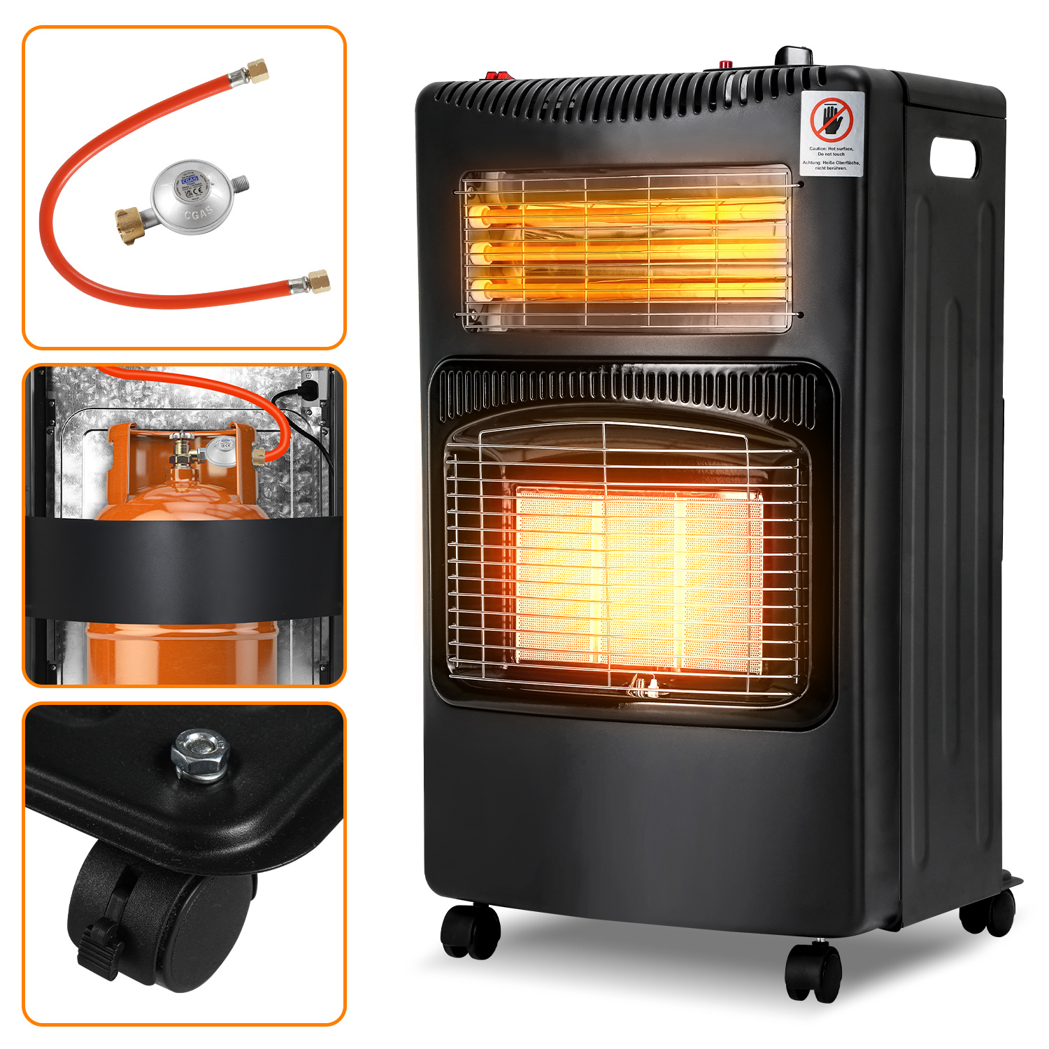 Jiubiaz Infrarot-gasheizofen Mit Elektroheizung, 4200 W + 1200 W, 3 Leistungsstufen, 220–240 V, Schwarz