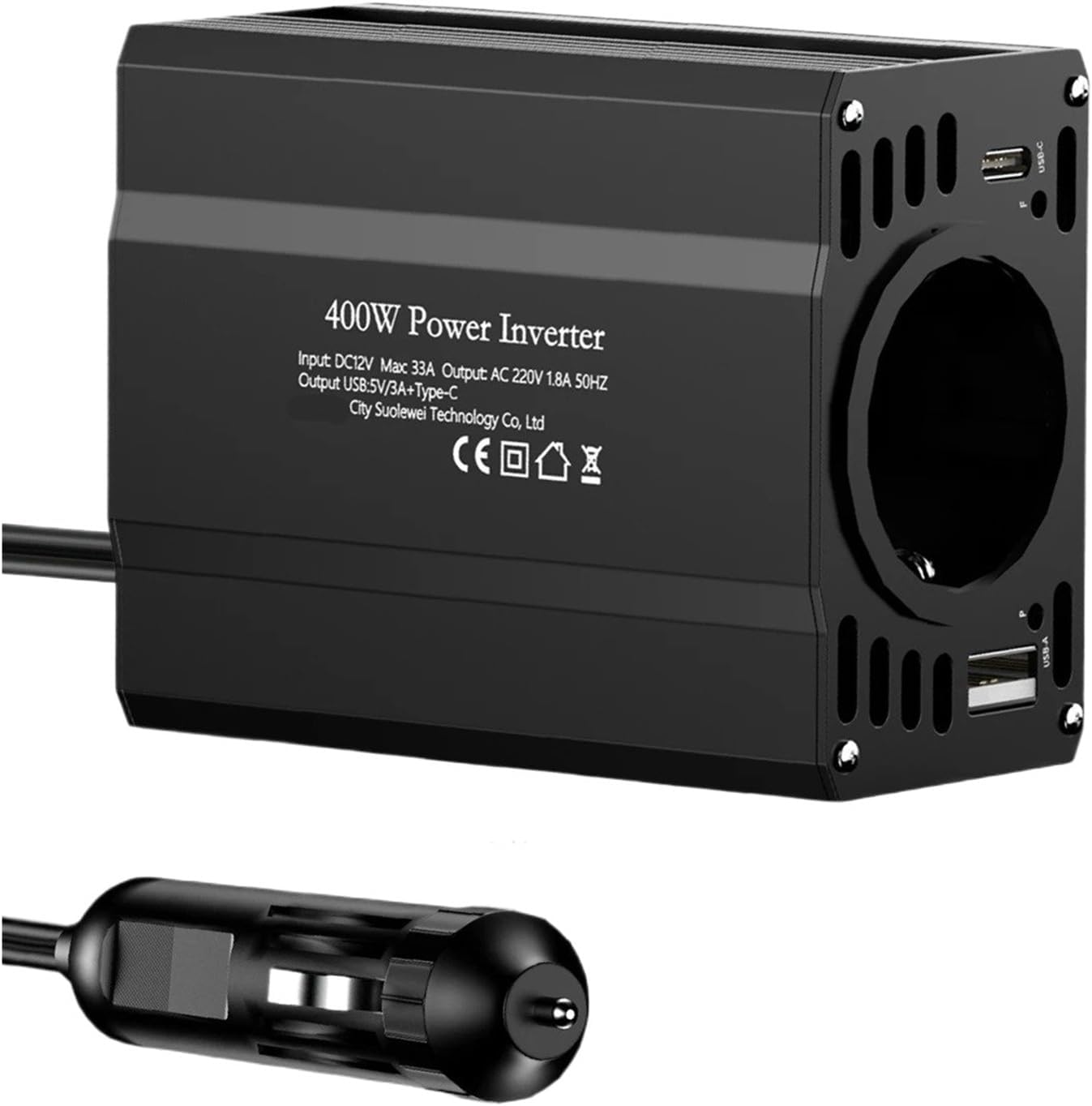 Jssevn - Tragbarer Kfz-wechselrichter/solarstromwandler 400w Dc12v Auf Ac220v 50hz Typ-c Eu-usb-stecker
