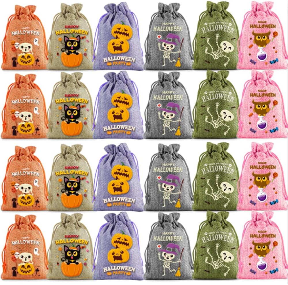 Jssevn - 48 Jutebeutel Mit Kordelzug Für Halloween, Süßigkeitentüten, Aufbewahrungsbeutel Und Gastgeschenke