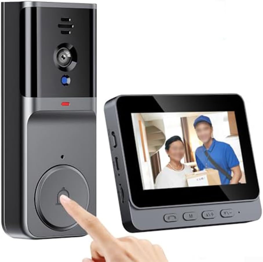 Jssevn - Kabellose Video-türklingel, Kein Wlan Erforderlich, Zwei-wege-audio, Kamera Mit Bildschirm, Video-gegensprechanlage, Wasserdichtes Design Für Den Außenbereich