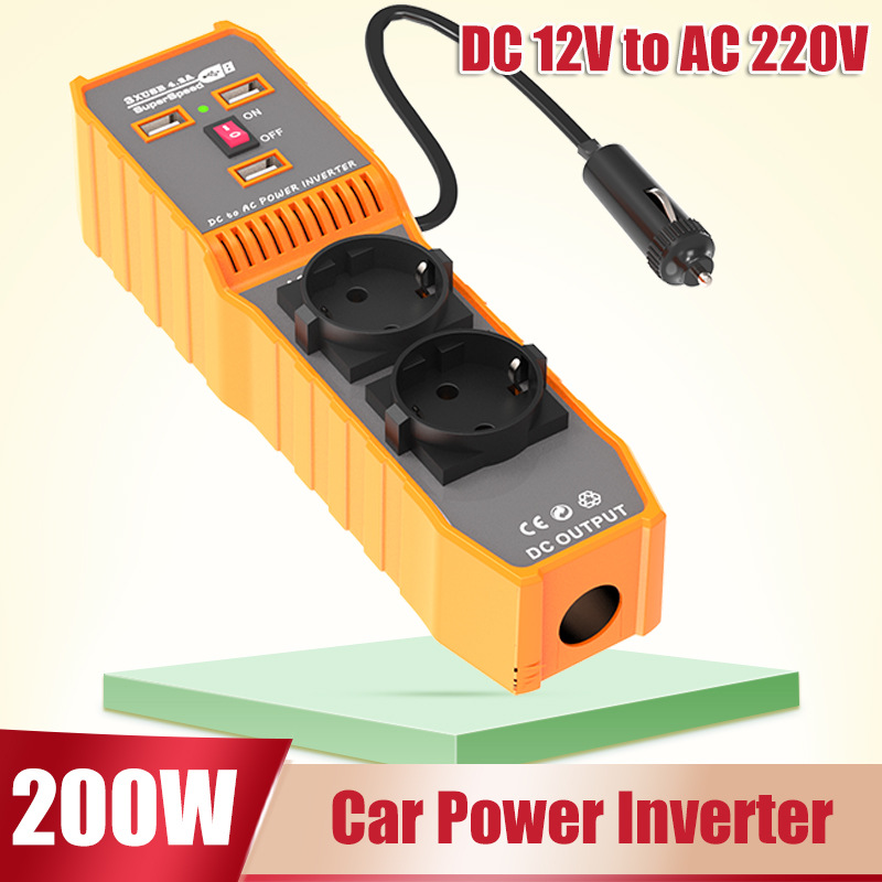 Jssevn - 200-w-wechselrichter, Hochfrequenz-sinus-wechselrichter (12 V Dc Zu Ac) Mit 3 Usb-anschlüssen, 2 Steckdosen Und Zigarettenanzünderbuchse