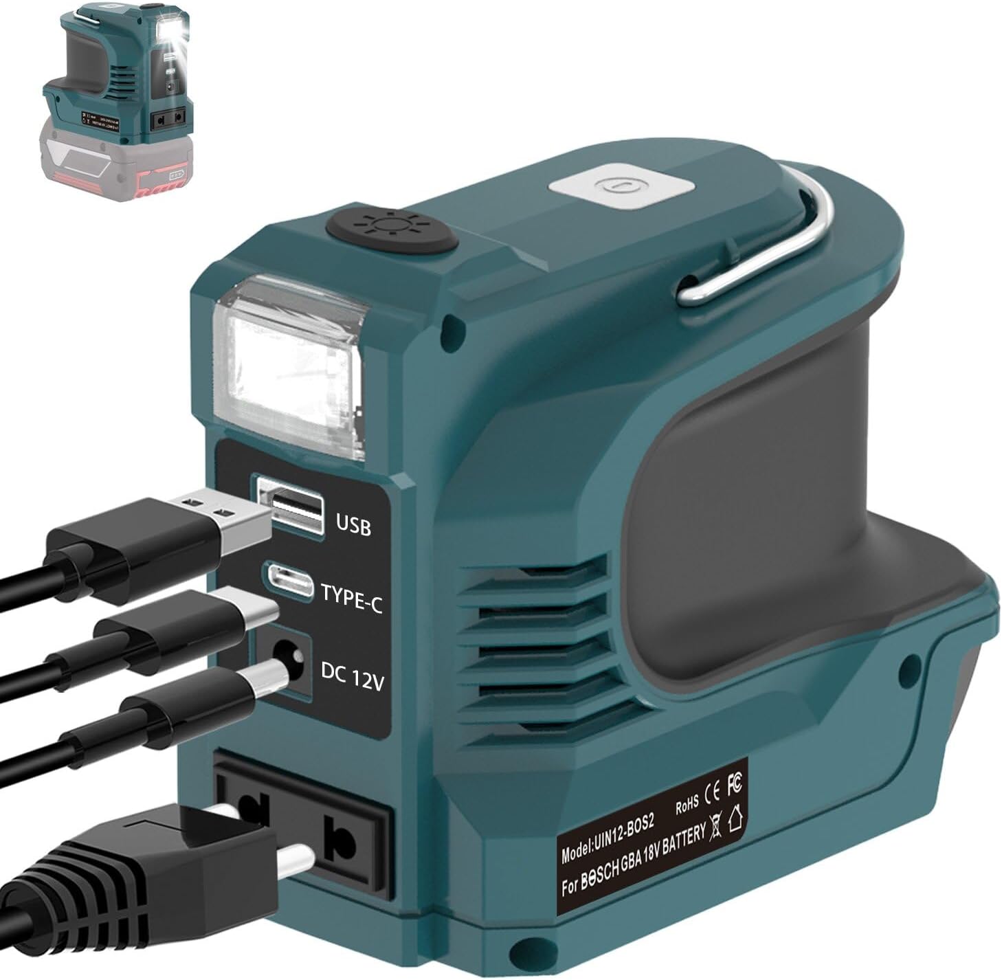 Jssevn - 220-w-batterie-wechselrichter Für Bosch Gba 18-v-akku, Spannungswandler-adapter Von 18 V Gleichstrom Auf 220 V Wechselstrom Mit Usb-typ-c-dc12v-anschluss