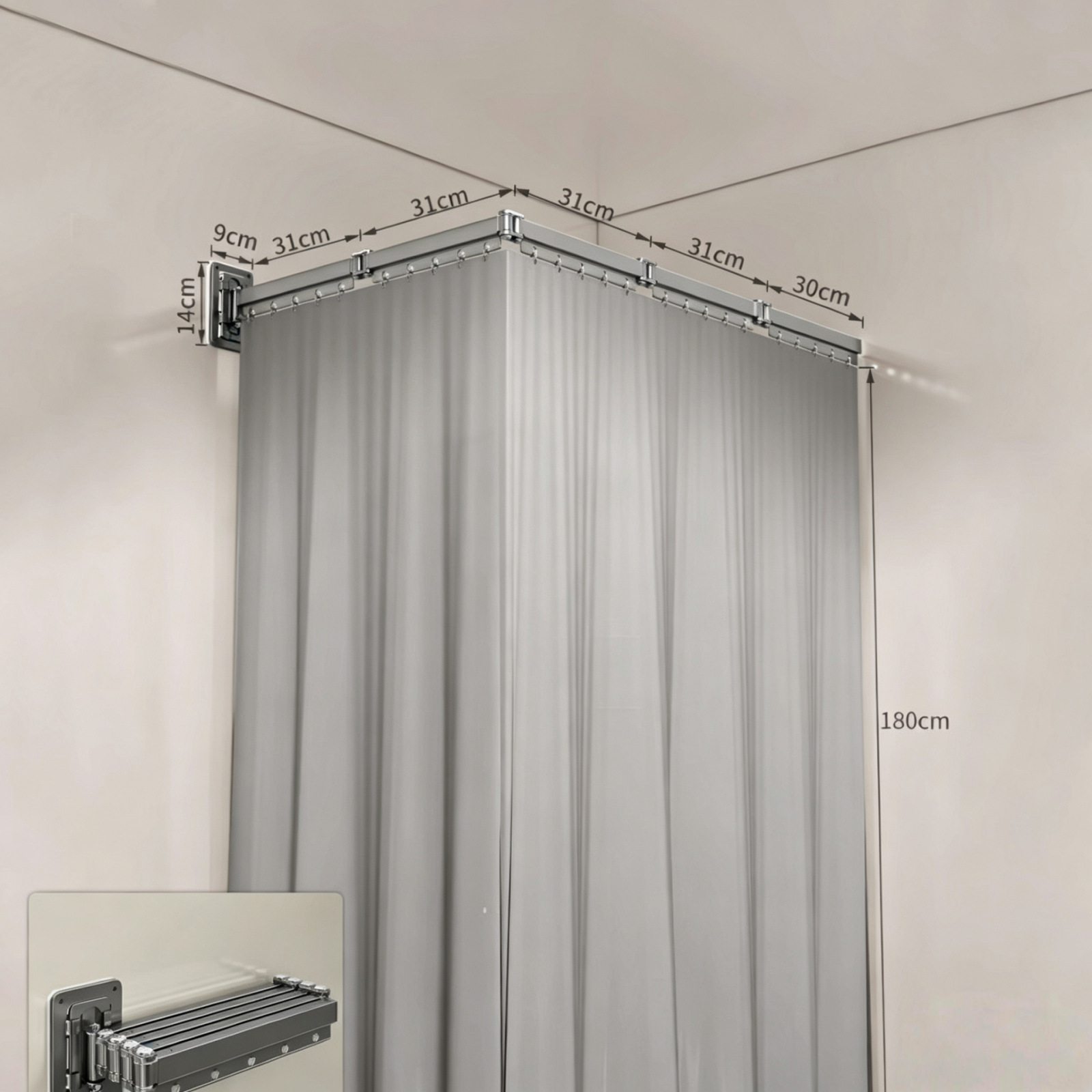 Jssevn - Duschvorhang Ohne Bohren, Faltbare Duschvorhangstange Mit Saugnäpfen, Schimmelresistent, Wasserdicht, Waschbar (5-lagig, 160 Cm)