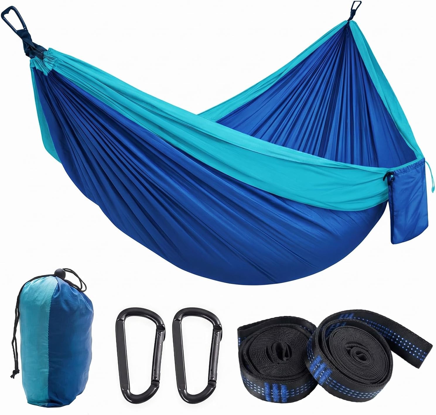 Jssevn - Outdoor-camping-hängematte, 270 X 140 Cm, 150 Kg Tragkraft, Atmungsaktives Fallschirmseiden-nylon, 2 Hochwertige Karabiner, 2 Gurte (blau)