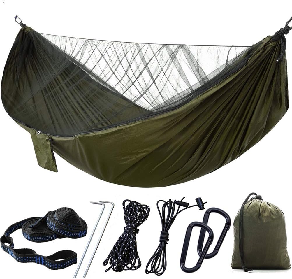 Jssevn - Moskitonetz-hängematte, Ultraleichte Camping-hängematte Mit Hoher Tragfähigkeit Und Automatischem Moskitonetz, 2 Personen (armeegrün)