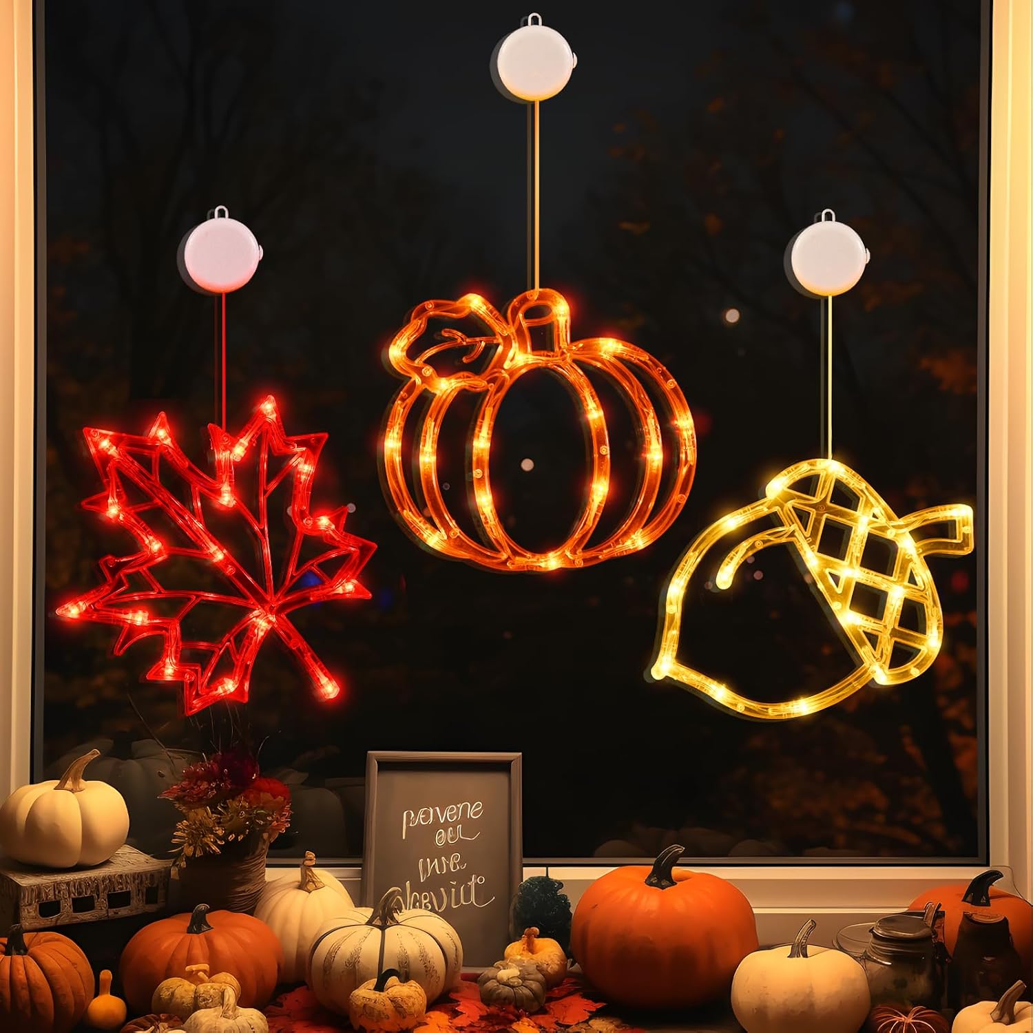 Jssevn - Herbstlichter, Batteriebetriebene Herbstdekoration Mit Timer, Langsam Verblassende Eichel Und Ahornblatt Für Zuhause, Fensterdekoration