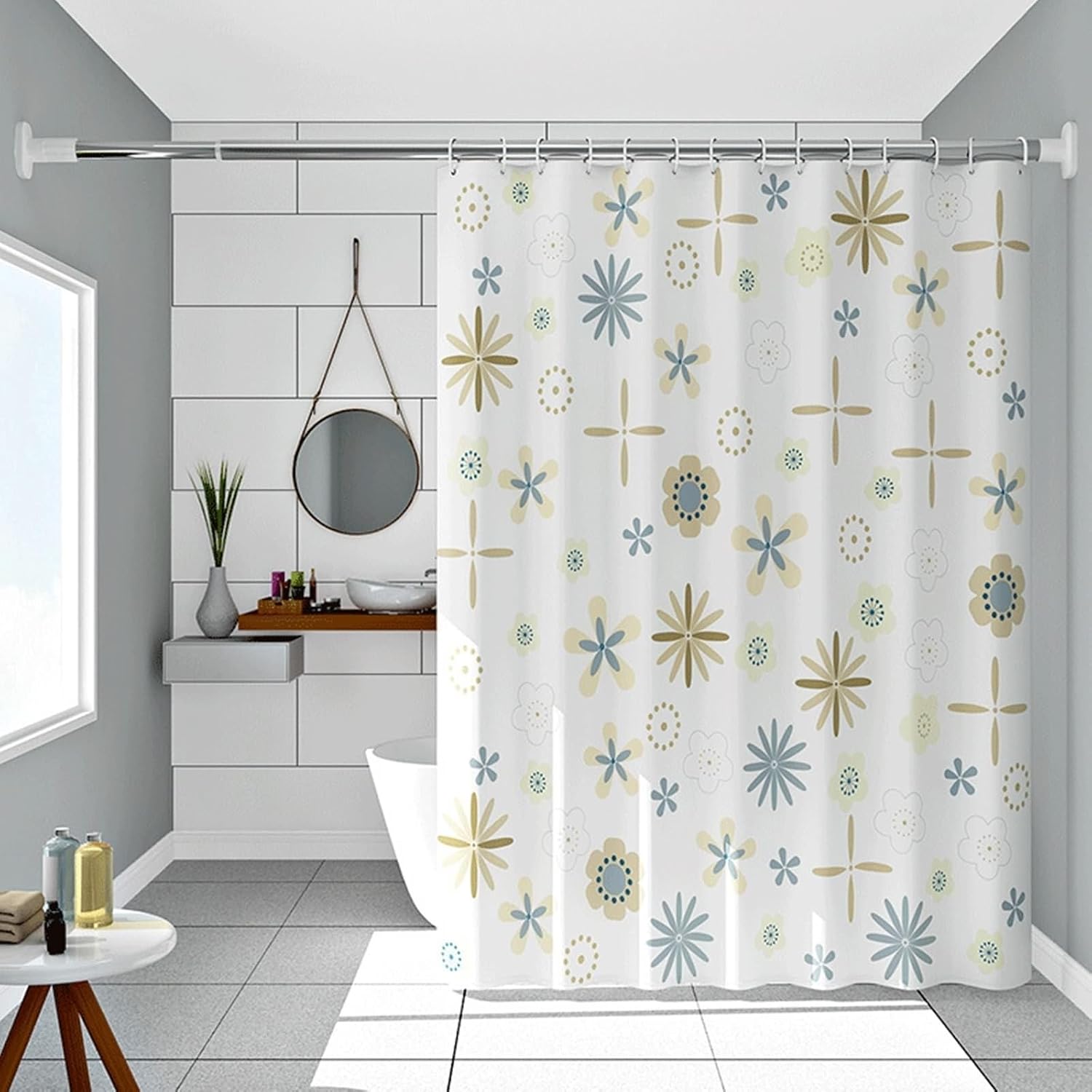 Jssevn - Anti-schimmel-duschvorhang 300x200, Peva-duschvorhang Mit Mehrfarbigem Blumenmuster, Wasserdichter Duschvorhang Mit Ösen