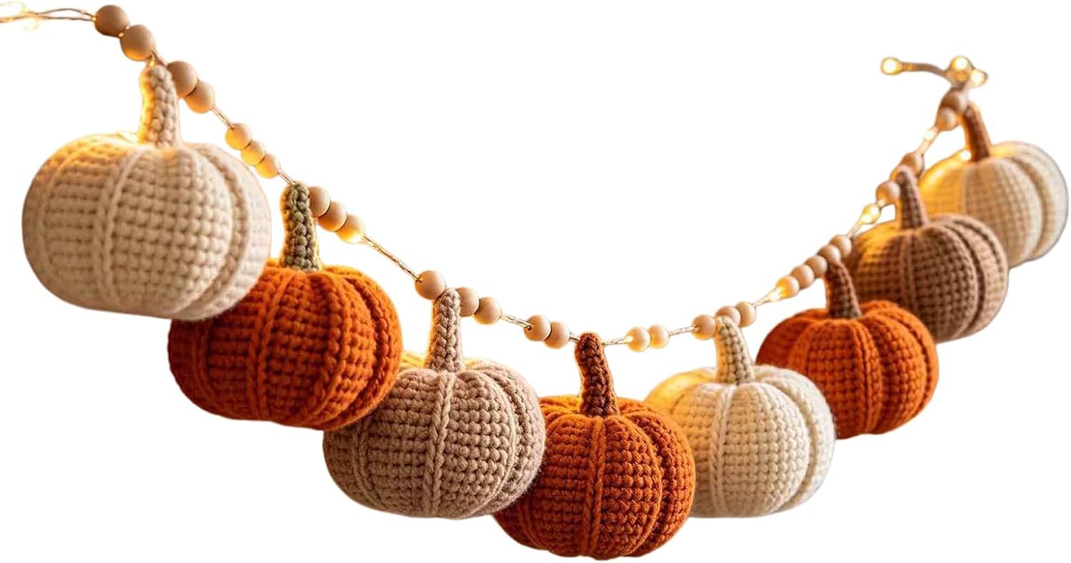 Jssevn - Kreative Lichterketten In Form Von 6 Gestrickten Kürbissen Mit Perlen Für Halloween, Vielseitige Deko-kränze Für Weihnachten Und Halloween