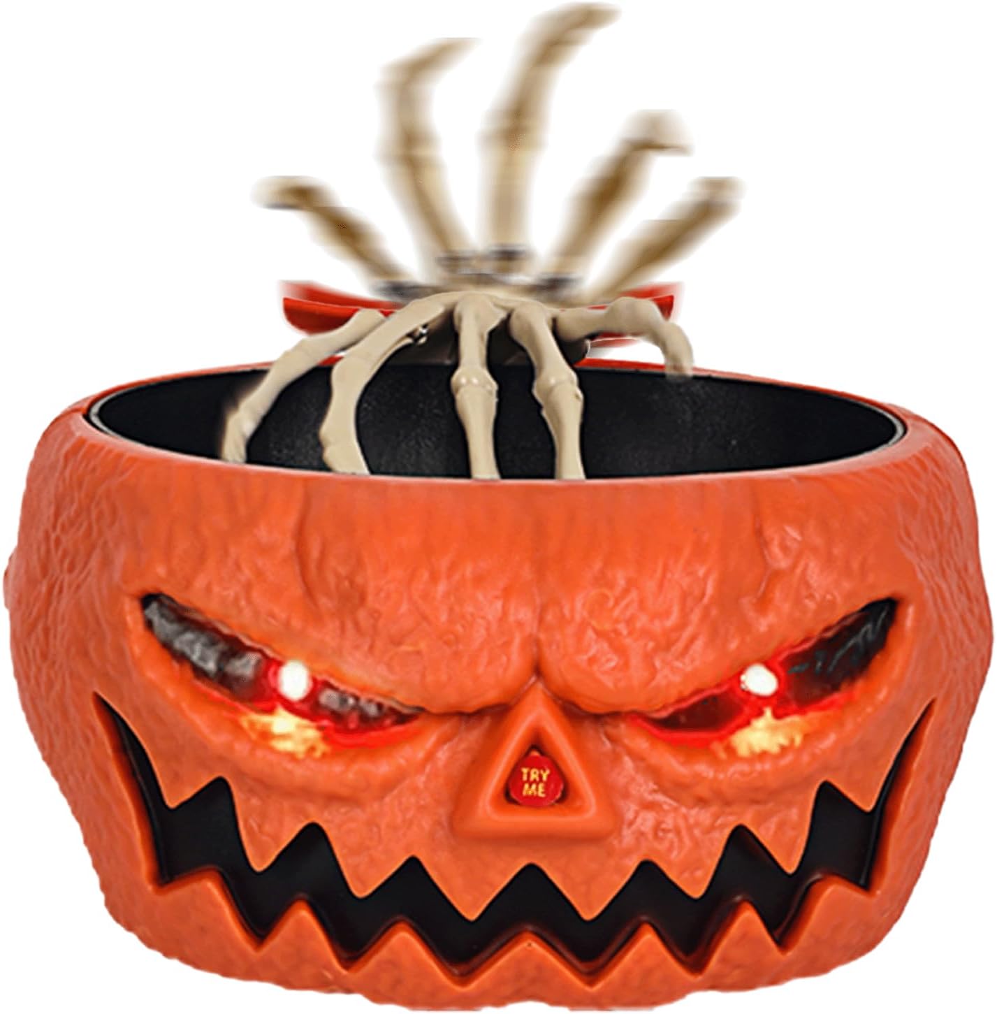 Jssevn - Halloween-kürbis-süßigkeitenschale Mit Leuchtenden Led-augen, Animierter Kürbis-süßigkeitenhalter Mit Gruseliger, Beweglicher Skeletthand