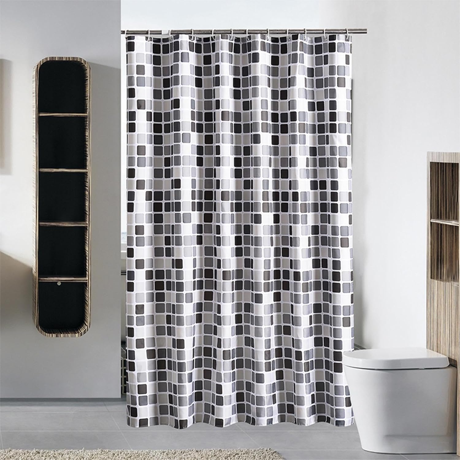 Jssevn - Duschvorhang 200x220cm Extra Lang Mosaik-karo Wasserdichter Polyesterstoff Duschvorhang Maschinenwaschbar Mit Haken