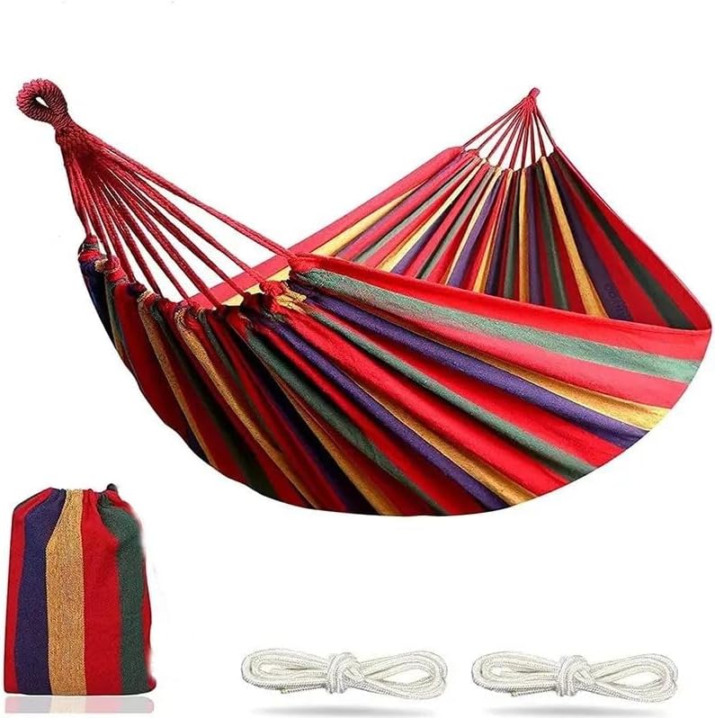 Jssevn - Doppelte Outdoor-hängematte Aus Baumwolle Mit Reisetasche, 260 X 150 Cm, Komfortabler Stoff Mit Baumfreundlichen Aufhängegurten, Für Den Garten