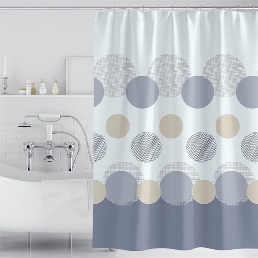 Jssevn - Goutte Duschvorhang Aus Stoff, Großer Grauer Duschvorhang Mit Weißen Punkten, 180-300 Cm Breit, Mit Beschwertem Saum, Waschbar Und Schimmelresistent (180 X 200 Cm)