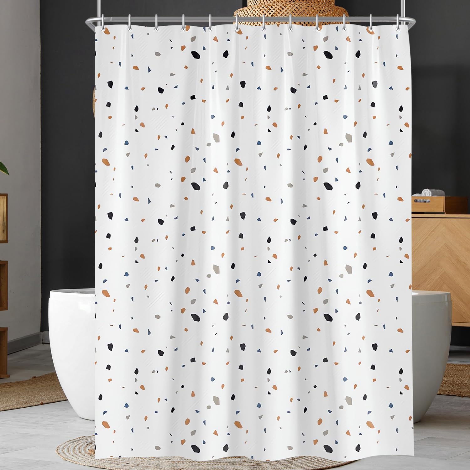 Jssevn - Duschvorhang 180 X 200 Cm – Wassermühlenmuster – Beschwerter Saum – Schimmelresistent – Wasserdicht – Mit 12 Ösen Und Duschvorhangringen