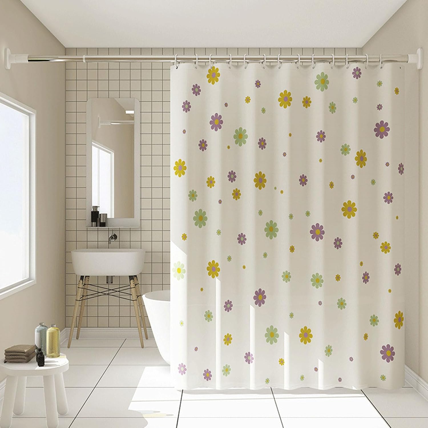 Jssevn - Duschvorhang, Wasserdichter Badewannenvorhang Mit Haken, 200 X 180 Cm, Leicht, Weich, Einfach Zu Montieren, Für Badewanne Und Badezimmer