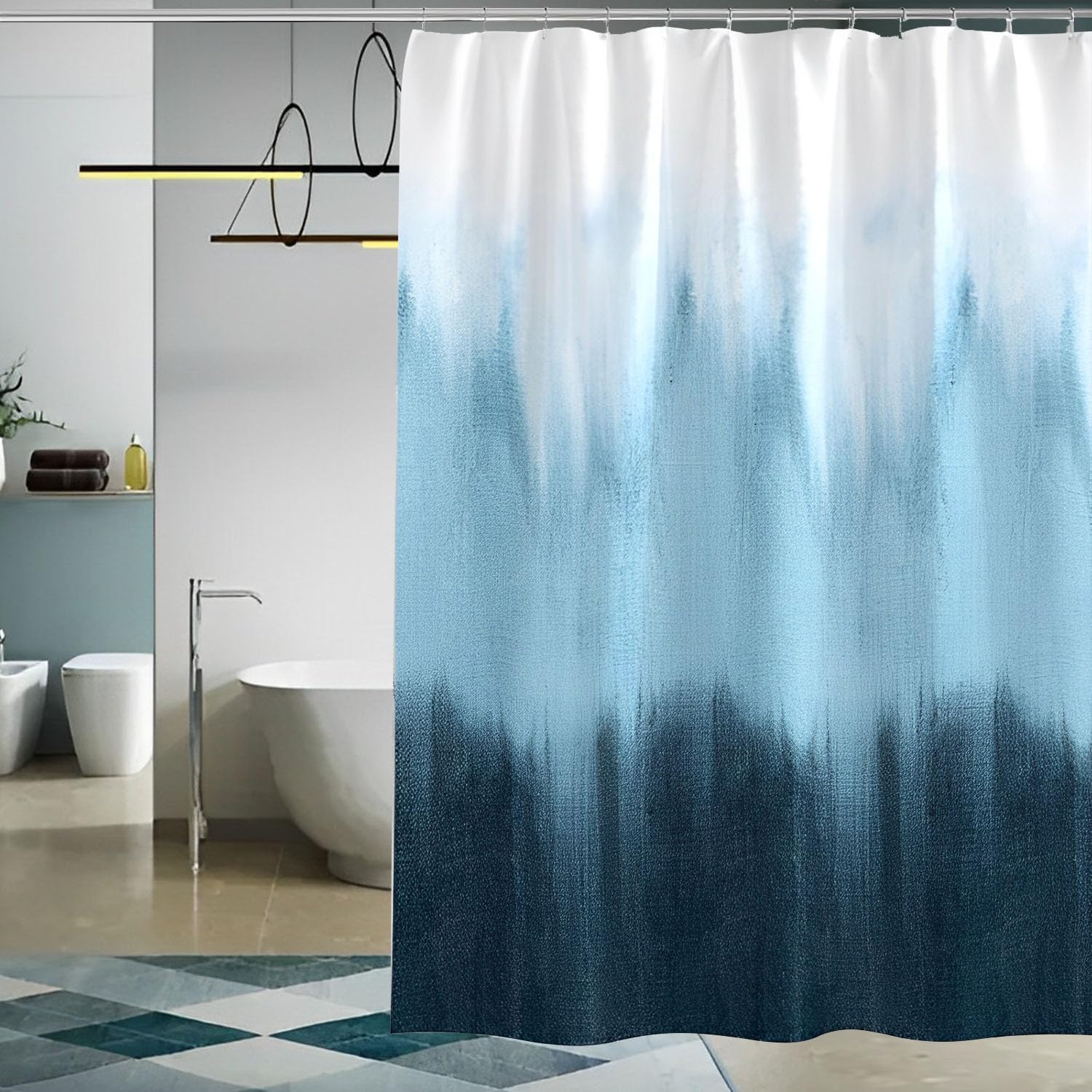 Jssevn - Extra Langer Duschvorhang, 12 Duschvorhanghaken, Blau, Maße 180 X 180 Cm Wasserabweisendes Material 100 % Polyester