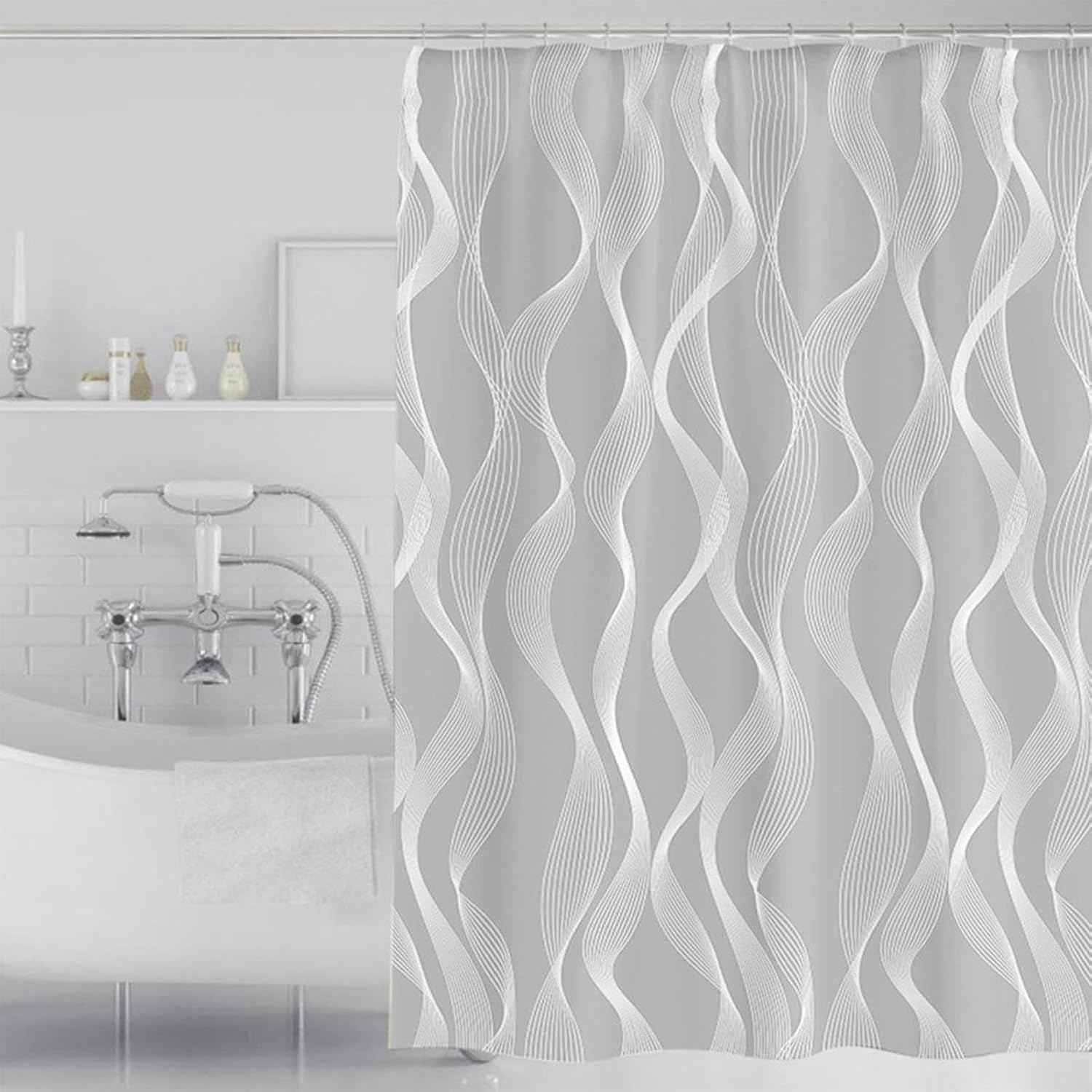 Jssevn - Schnelltrocknender Duschvorhang Aus Gestreiftem Polyester, Wasserdicht Und Schimmelresistent, Maschinenwaschbar, Duschvorhang Fürs Badezimmer, 140 Cm Breit X 274 Cm Hoch