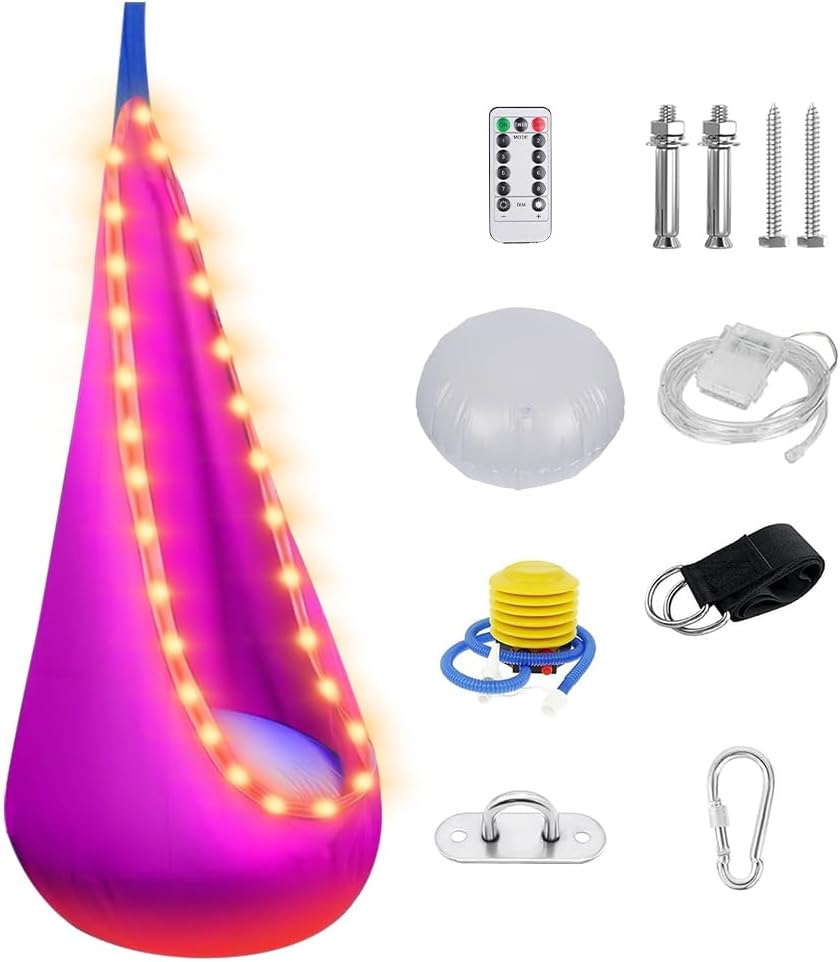 Jssevn - Hängender Höhlenstuhl, Tragbarer Schaukelstuhl Mit Led-beleuchtung, Hängeschaukelsitz Mit Aufblasbarem Kissen, Max. 80 Kg