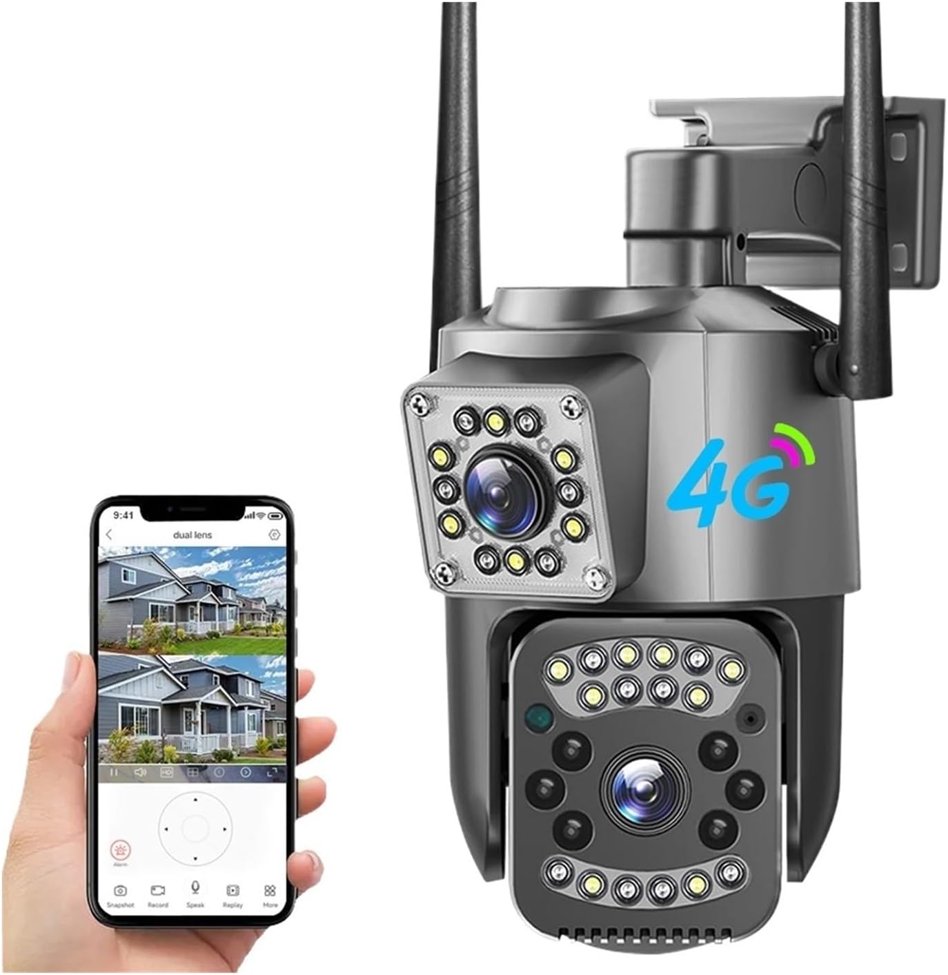 Jssevn - Überwachungskamera, 4g-sim-karten-kamera, 4k 8mp Dual-objektiv Ptz Ip-smart-außenkamera, Nachtsicht, Kabellose Dome-schutzkamera