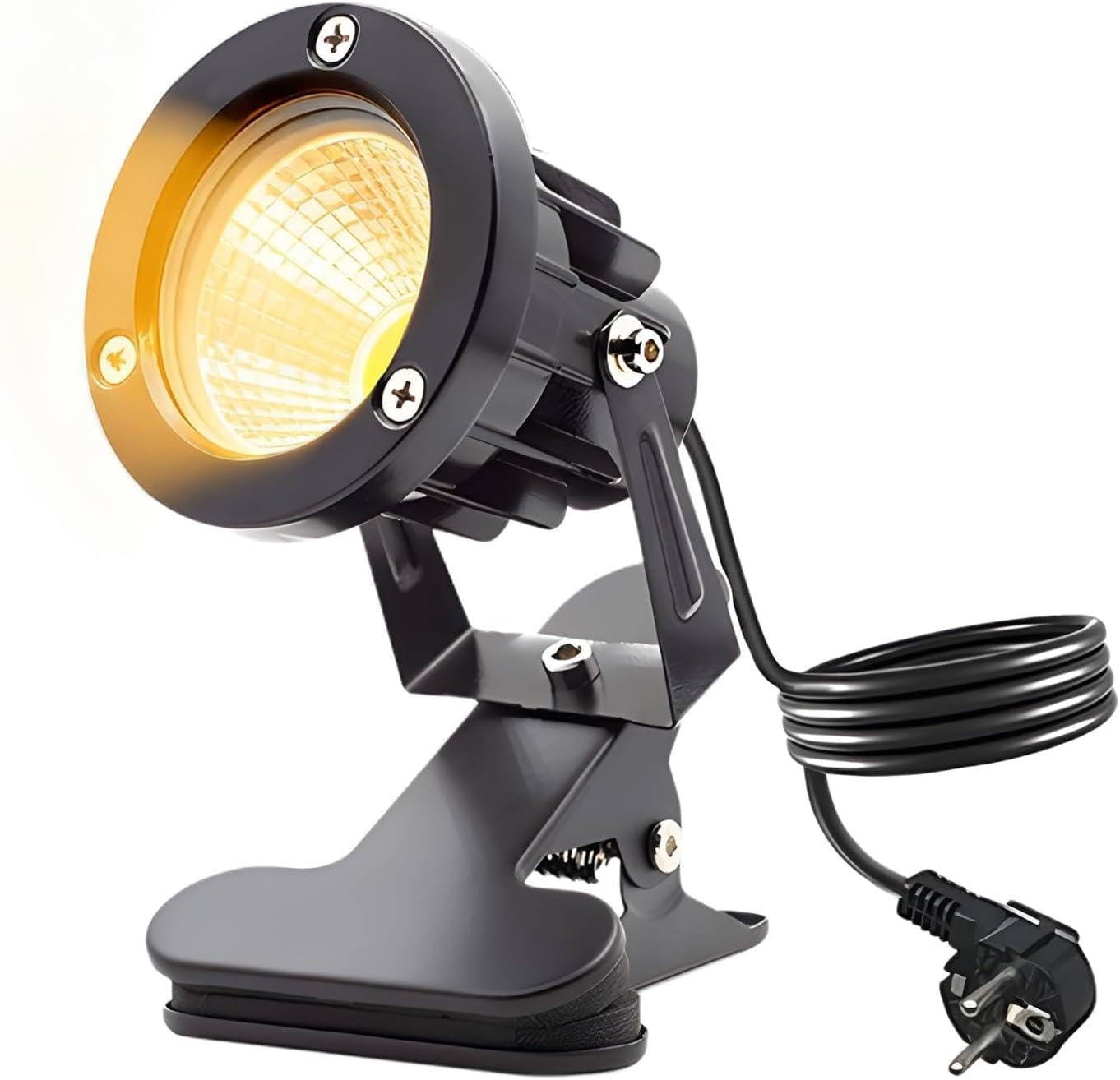 Jssevn - Led-klemmstrahler Mit Stecker Und Schalter, Ip65 Wasserdicht, Für Den Innen- Und Außenbereich, 10-w-led-klemmstrahler Mit 1,8 M Kabel (warmweiß)