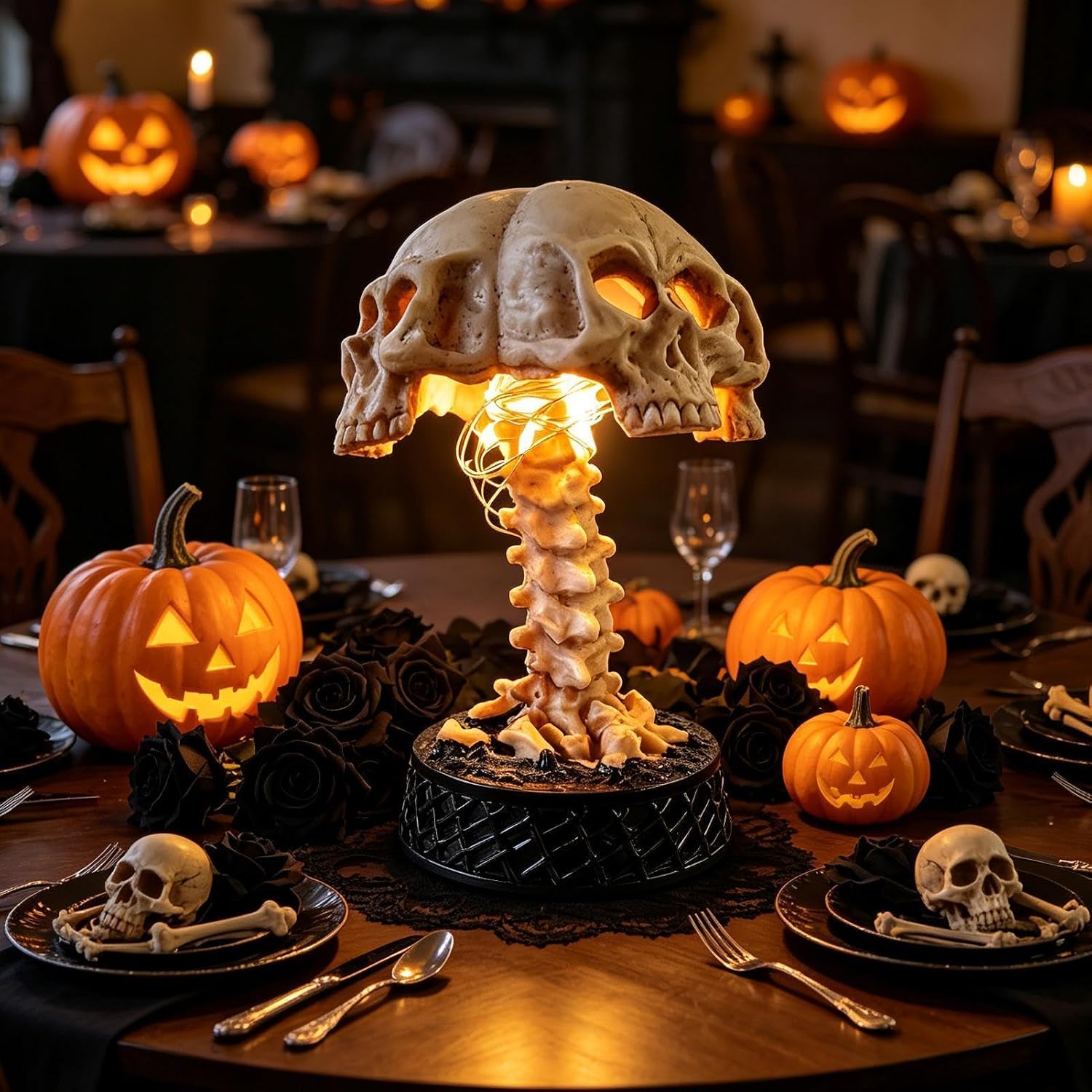 Jssevn - Led-totenkopf-statue Für Tischdekoration, Grusel-totenkopf-accessoire Für Spukhäuser, Partydekoration Mit Led-schreibtischlampe