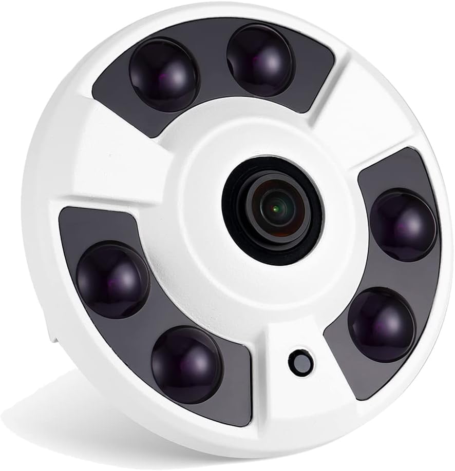 Jssevn - 5mp Poe Fisheye Ip-kamera, Hd-innenraum-überwachungskamera Mit 1,7-mm-objektiv, 180-grad-betrachtungswinkel, 6 Array-ir-leds, Nachtsicht, P2p, H.265 (weiß)