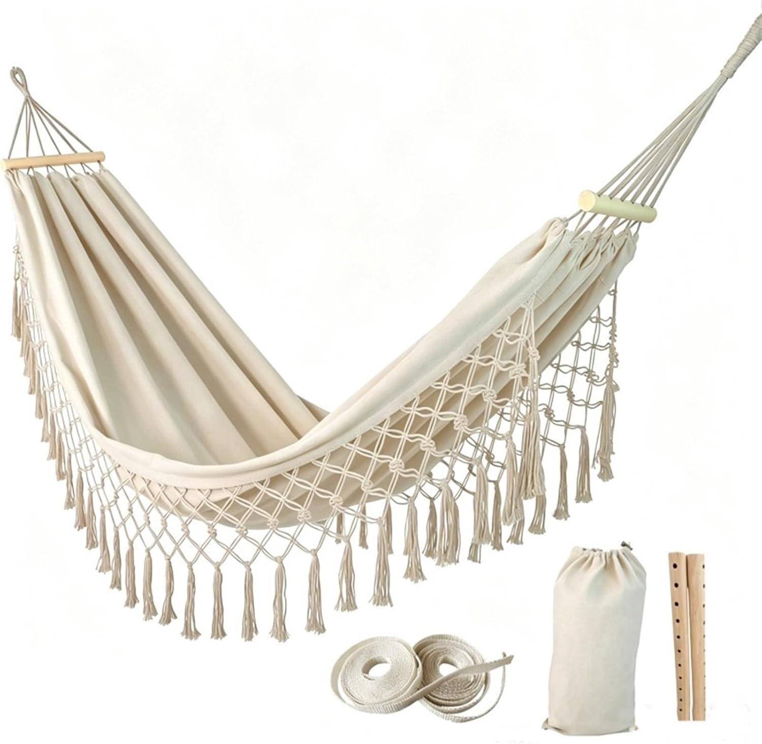 Jssevn - Hängematte Aus Segeltuch Mit Quasten Für Terrassen Und Campingplätze Im Freien, Tragkraft 120 Kg