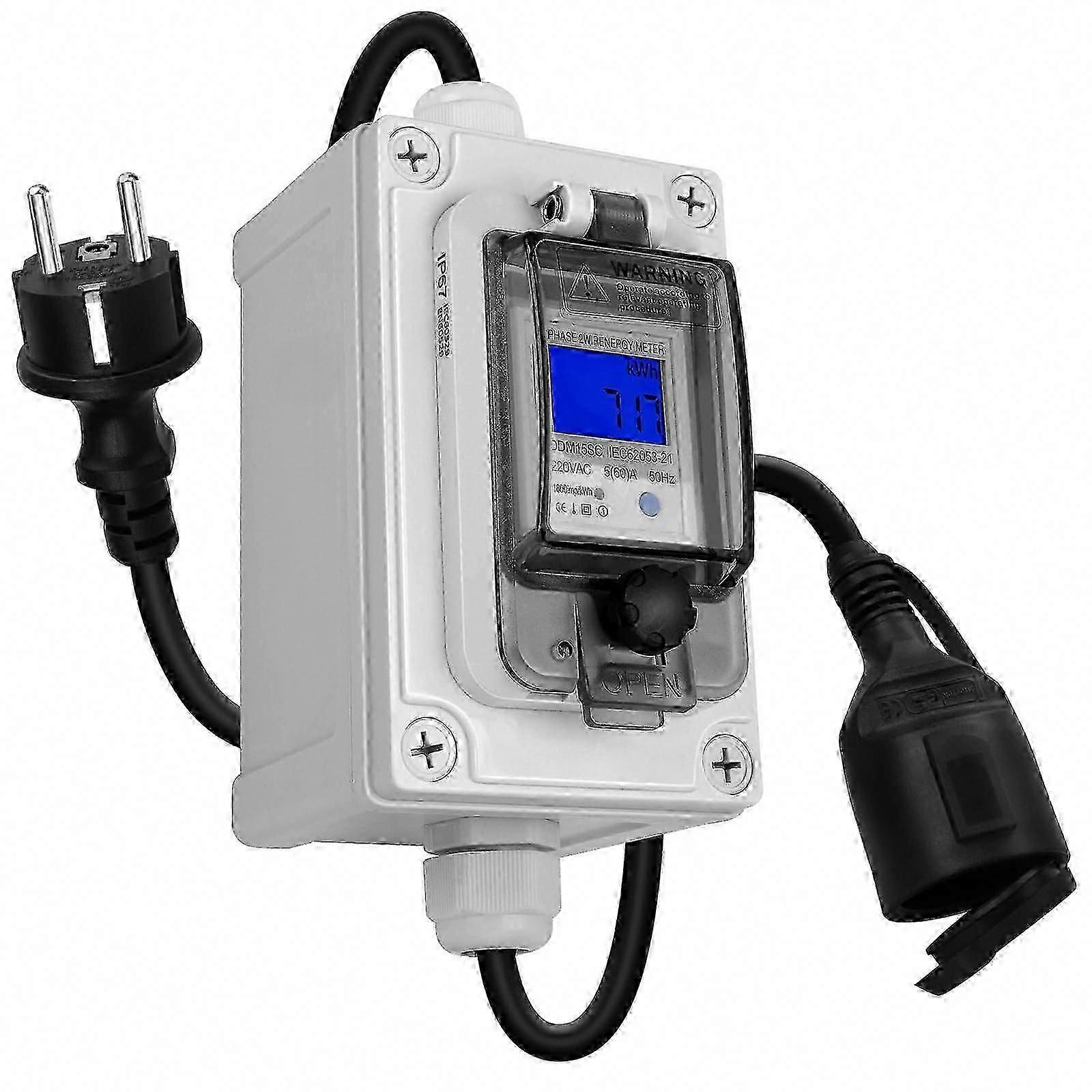 Compteur De Courant Numérique Étanche 60 A 230 V, Moniteur De Puissance Mobile En Kilowatts