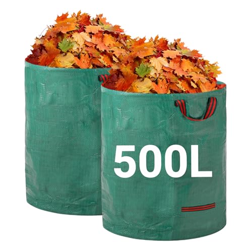 Robuste Gartenabfallsäcke, 500 L, 2er-pack, Wiederverwendbar Gartensäcke Mit Faltbaren Griffen, Strapazierfähiges Gewebe Für Laub, Abfall Und Gartenabfälle, Wasserdicht, Grün