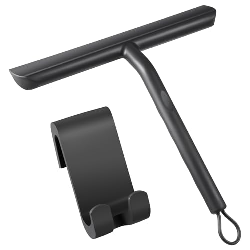 Duschabzieher, Streifenfreier Duschabzieher Für Türen Glas, Badezimmerabzieher Mit Halterung - 21 Cm Schwarz, Silikonabzieher Für Duschtüren, Autofenster, Spiegel Usw.
