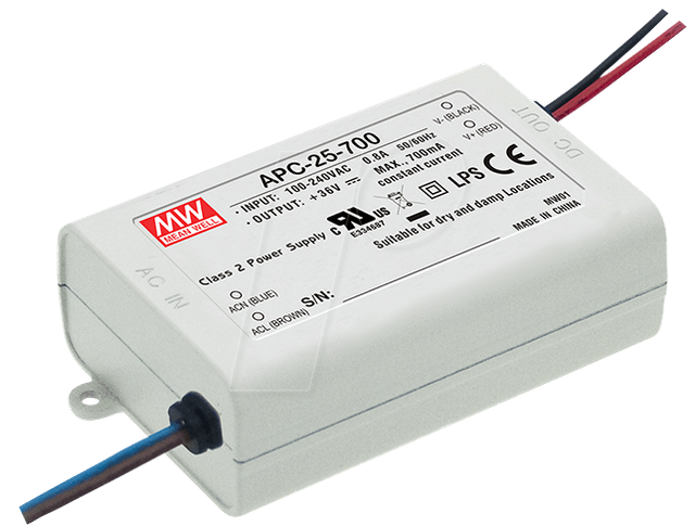 MW APC-25-1050 - LED-Trafo, 25 W, 9 - 24 V DC, 1050 mA