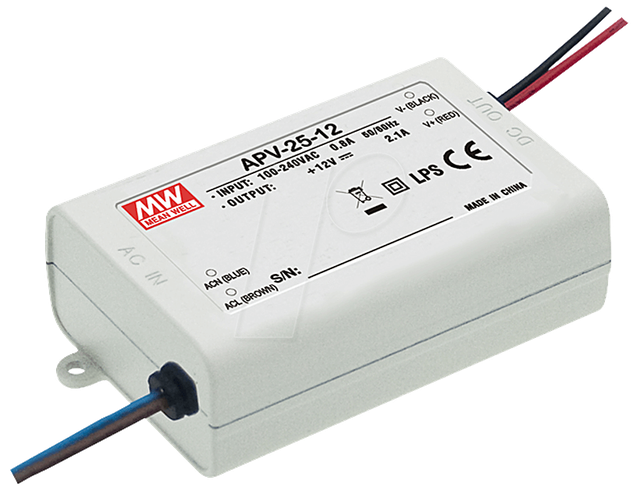 MW APV-25-12 - LED-Trafo, 25 W, 12 V DC, 2100 mA