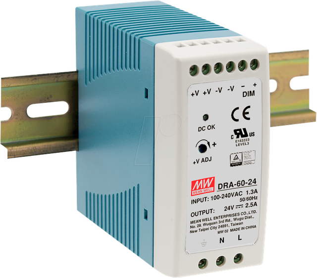 MW DRA-60-24 - Schaltnetzteil, Hutschiene, 60 W, 24 V, 2,5 A