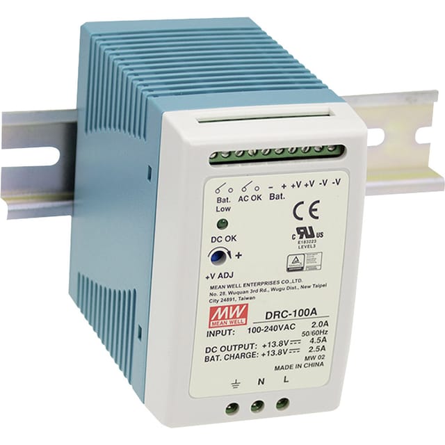 MW DRC-100A - Schaltnetzteil, Hutschiene, 96 W, 13,8 V, 4,5/2,5 A