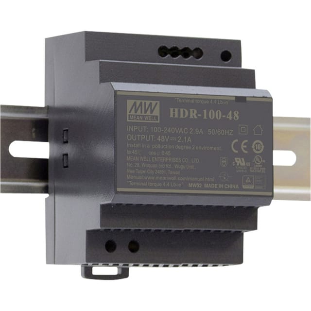 MW HDR-100-48 - Schaltnetzteil, Hutschiene, 92,16 W 48 V, 1,92 A