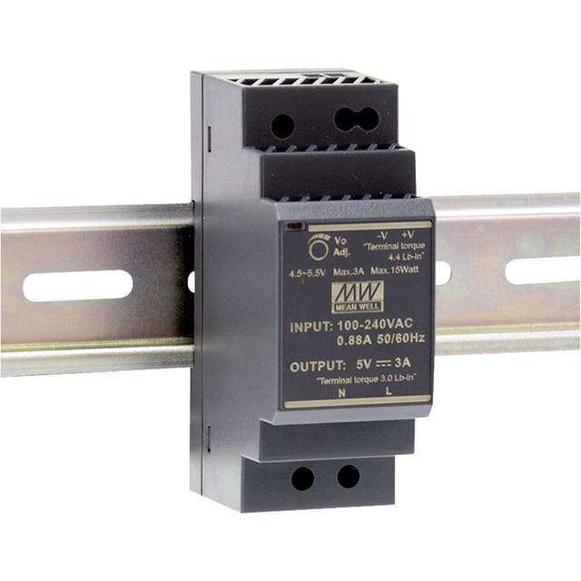 MW HDR-30-5 - Schaltnetzteil, Hutschiene, 15 W, 5 V, 3 A