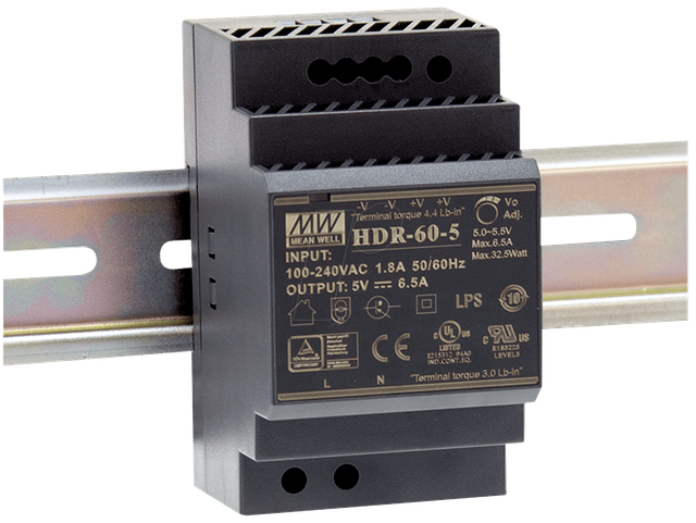 MW HDR-60-5 - Schaltnetzteil, Hutschiene, 32,5 W, 5 V, 6,5 A