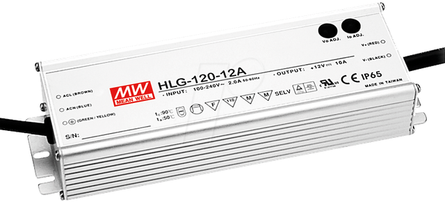 MW HLG-120H-12A - LED-Trafo, 120 W, 12 V DC, 10000 mA