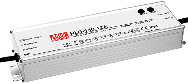 MW HLG-150H-12A - LED-Trafo, 150 W, 12 V DC, 12500 mA