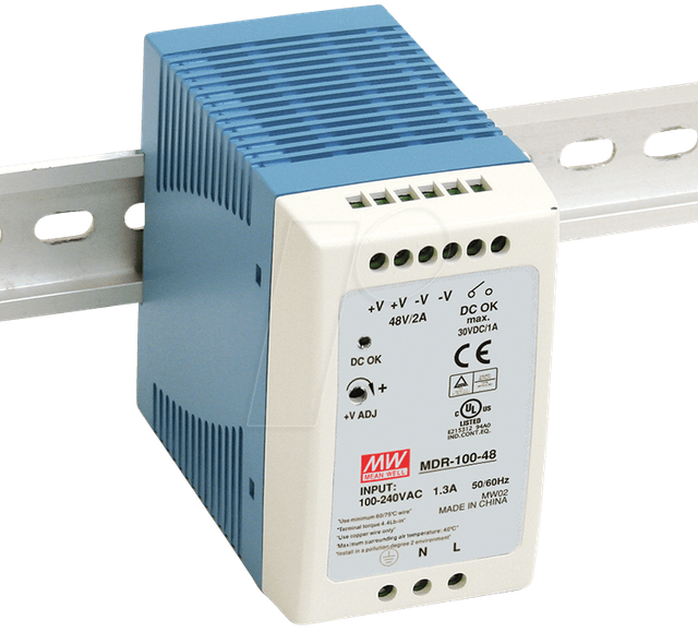 MW MDR-100-24 - Schaltnetzteil, Hutschiene, 96 W, 24 V, 4 A