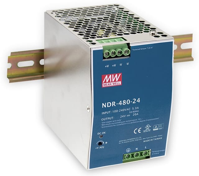 MW NDR-480-24 - Schaltnetzteil, Hutschiene, 480 W, 24 V, 20 A