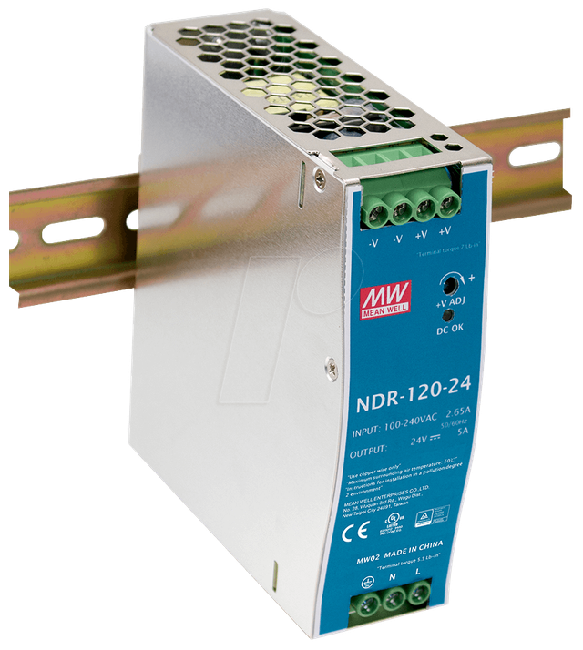 MW NDR-120-24 - Schaltnetzteil, Hutschiene, 120 W, 24 V, 5 A