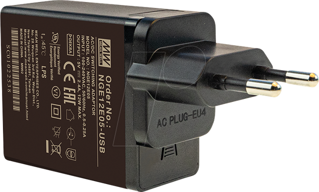 MW NGE12E05-USB - USB-Ladegerät, 12 W, 5 V, USB-A, Eurostecker